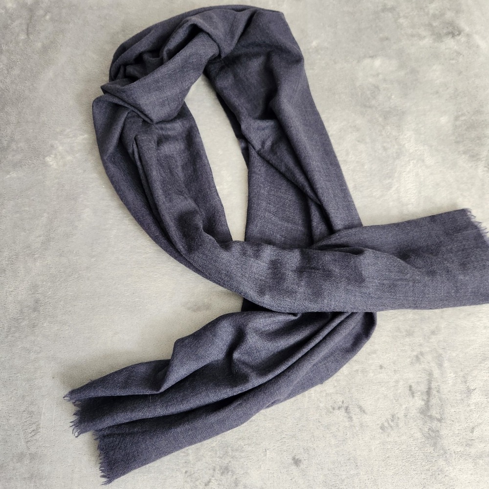 Blue Illusion Charcoal Grey Blue 100% Wool Scarf Oversized Wrap Made in India